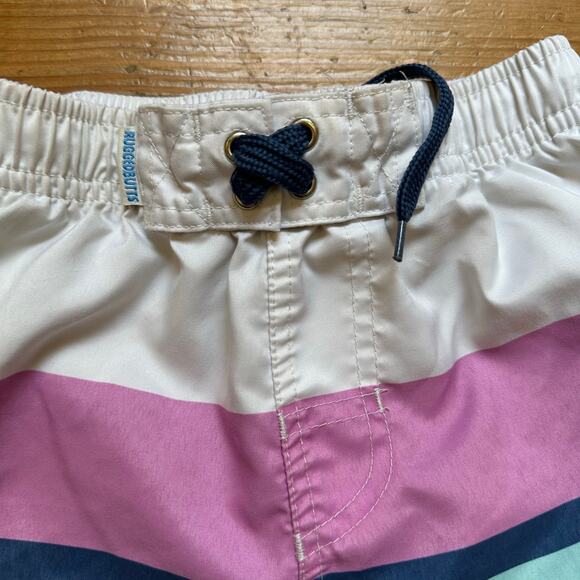 Rugged Butts pink blue white striped elastic waist swim shorts SIZE 5 - Picture 2 of 4